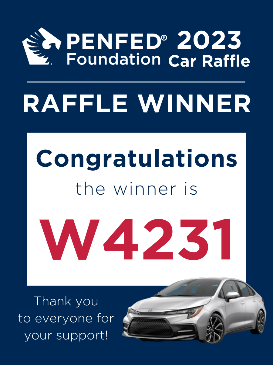 PenFed Foundation 2023 Car Raffle Winner

Congratulations the winner is W4231!

Thank you to everyone for your support!
